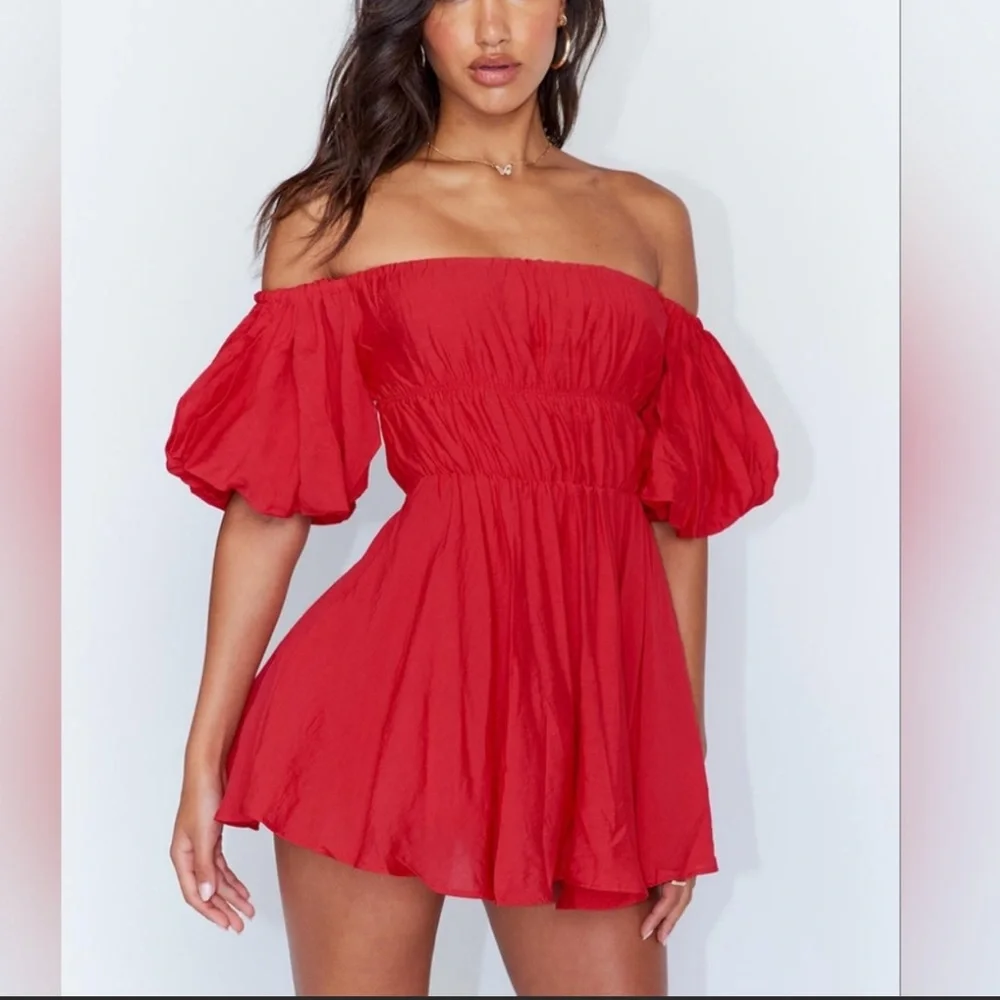 Princess Polly Red Off the Shoulder Babydoll Dress - Picture 1 of 2
